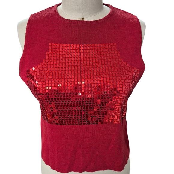 Vintage Vacco Cherry Red Sweater Tank Yop Red Sequined  Sz M/L - Picture 1 of 4